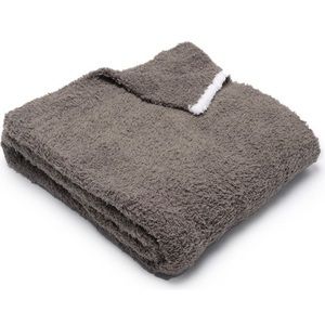 Barefoot Dreams CozyChic™ Rib Trim Throw - 45" × 60" Charcoal with white trim